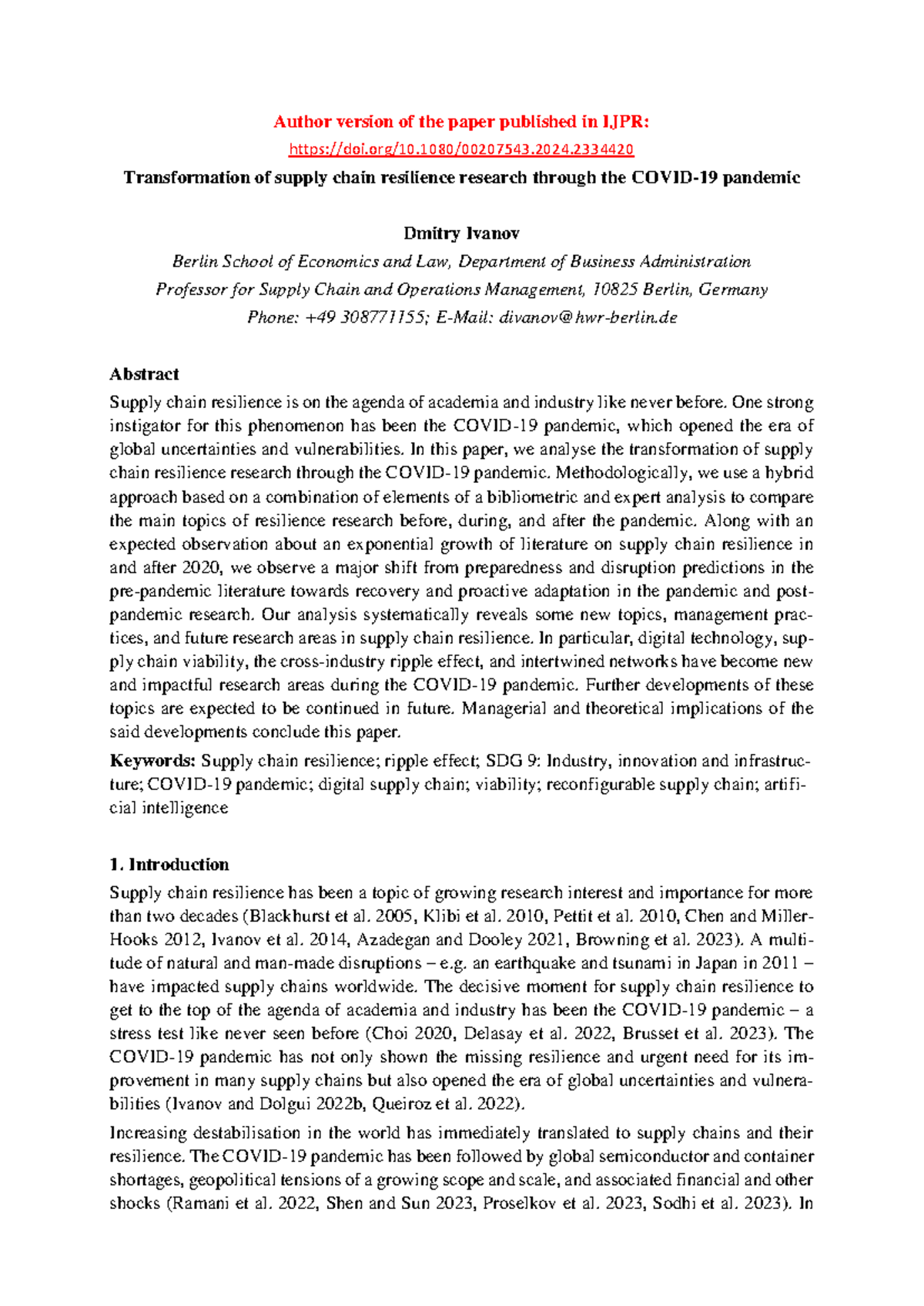Supply Chain Resilience Research Transformation During Pandemic ...