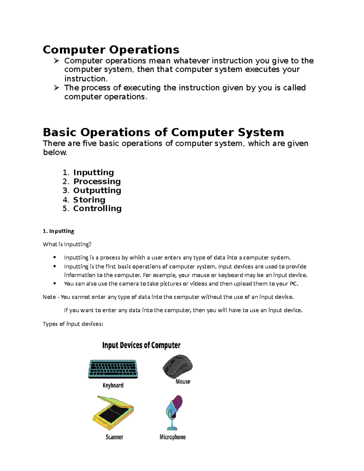 Basic Operations of Computer System - Computer Operations Computer ...