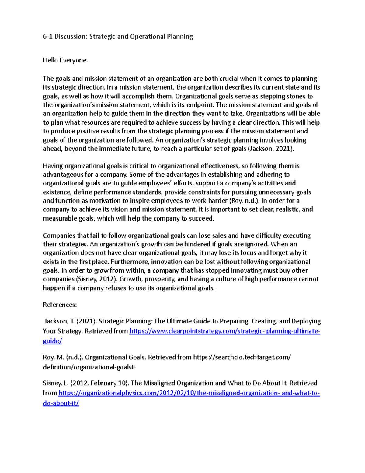 HCM 400 6-1 Discussion on Strategic & Operational Planning Insights ...