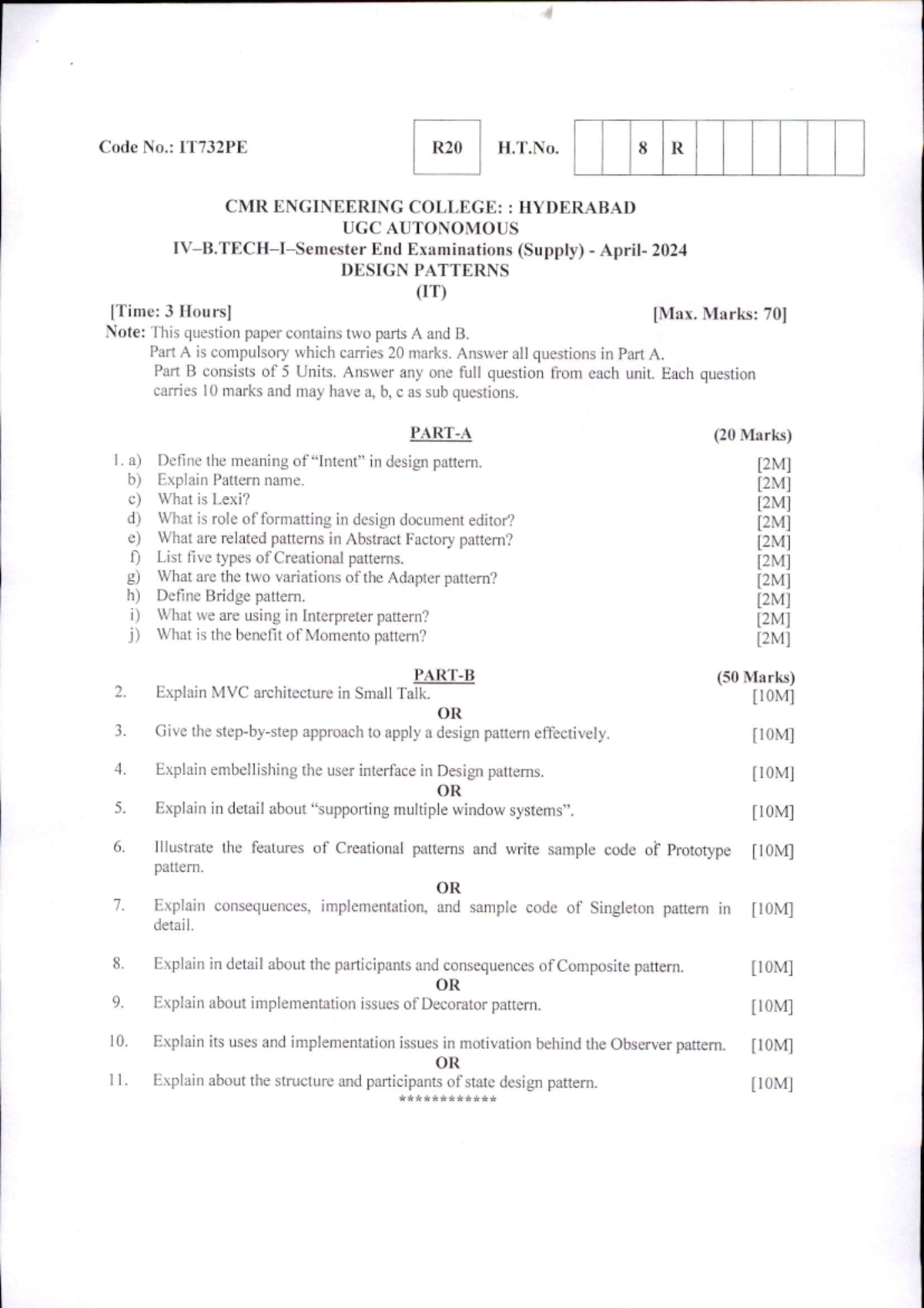 Design Patterns R20 Supply April-24 - Code No.: IT732PE R20 H.T. 8 R ...