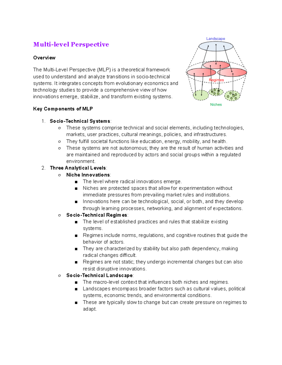 MST Summaries - Overview of Multi-Level Perspective and Strategic Niche ...