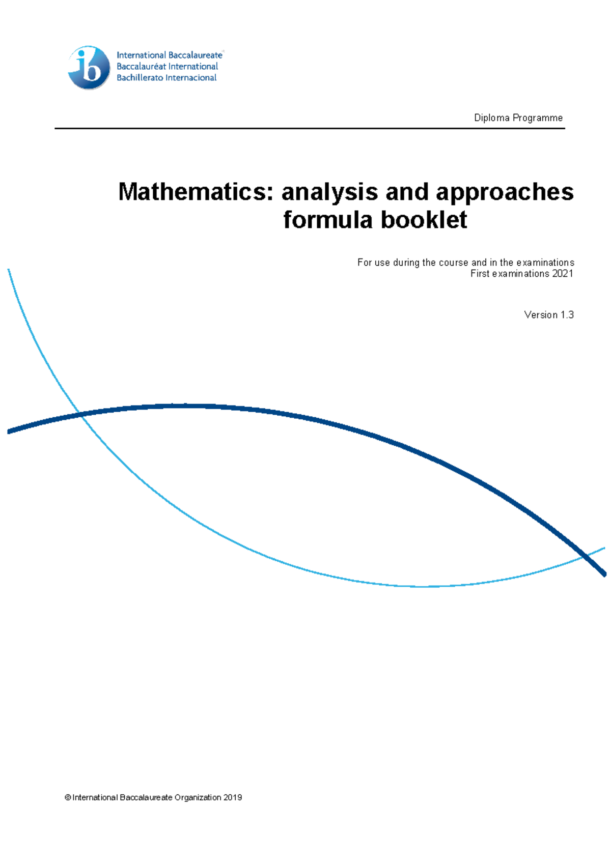 Mathematics AA HL Formula Booklet for Course and Exams - Studocu