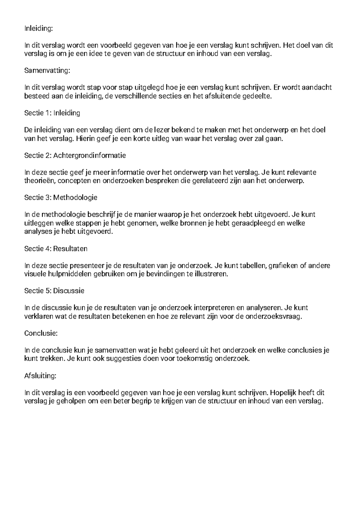 Voorbeeld van een Verslagstructuur en Inhoud - Studeersnel