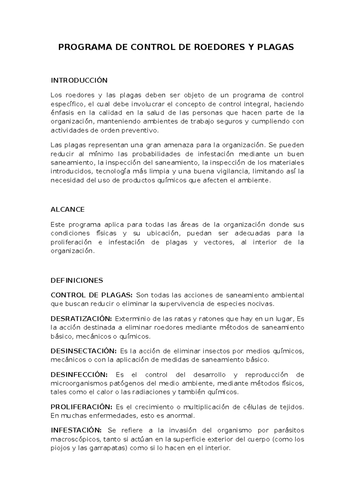 Programa de Control de Roedores y Plagas: Estrategias y Procedimientos ...