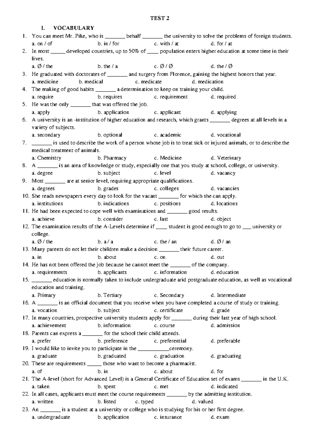 2122-G12-U5- Vocabulary and Grammar Practice Test - Studocu