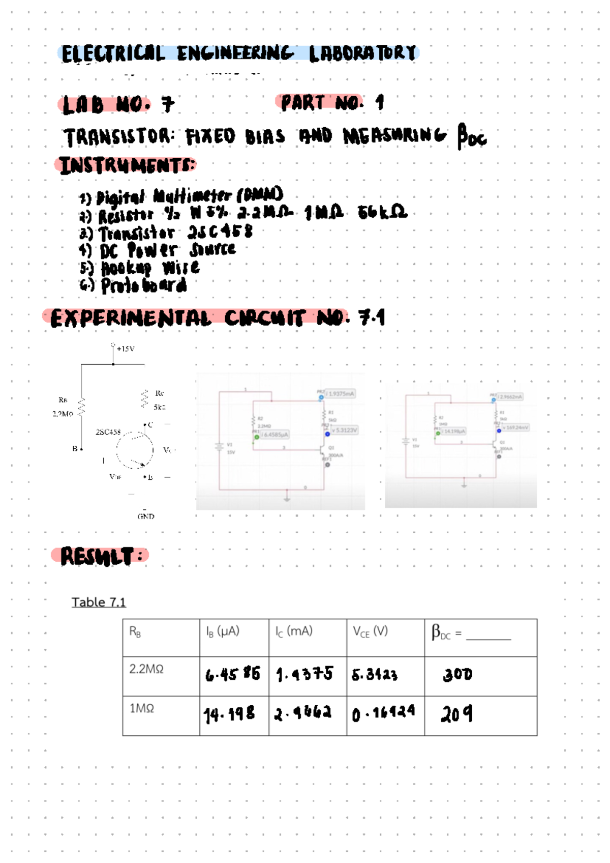 Laboratory Report: Transistor Analysis in Electrical Engineering ...