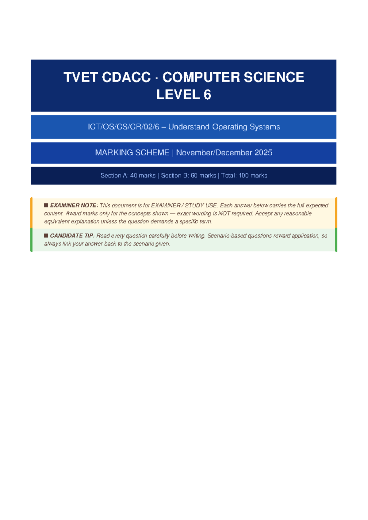 OS Marking Scheme CDACC Level 6: Understanding Operating Systems - Studocu