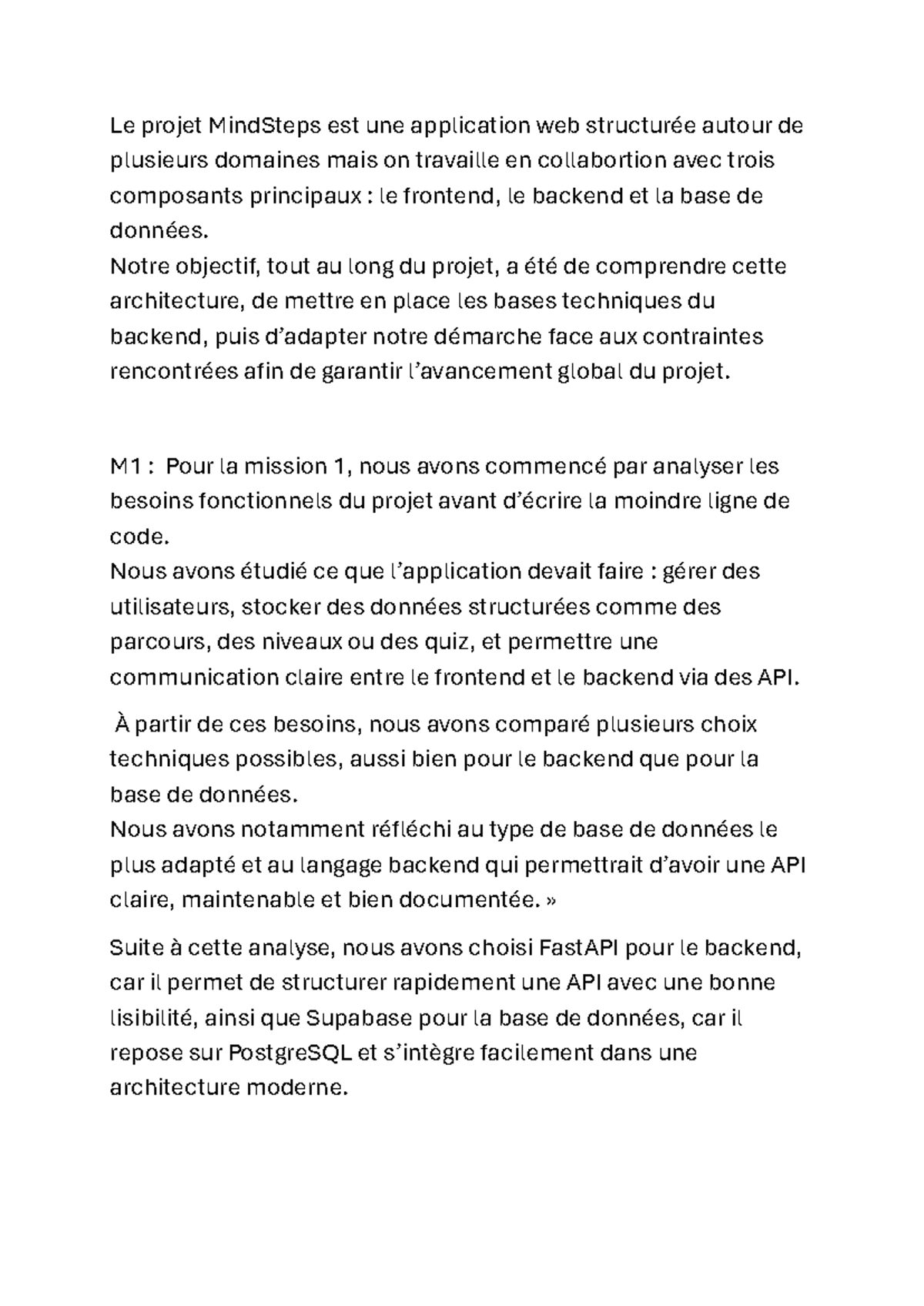 M1 & M2 : Développement Backend avec FastAPI et Supabase - Studocu