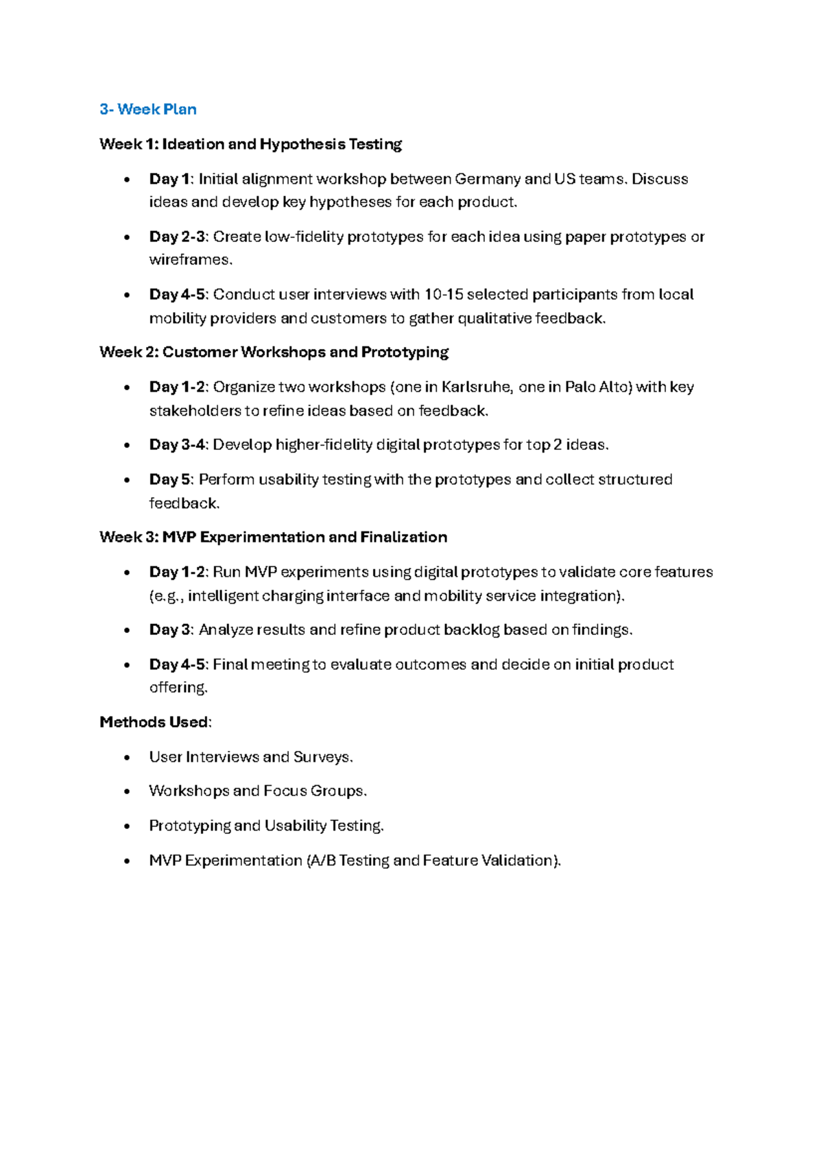 3 week plan - Design Thinking and Prototypes - 3 - Week Plan Week 1 ...