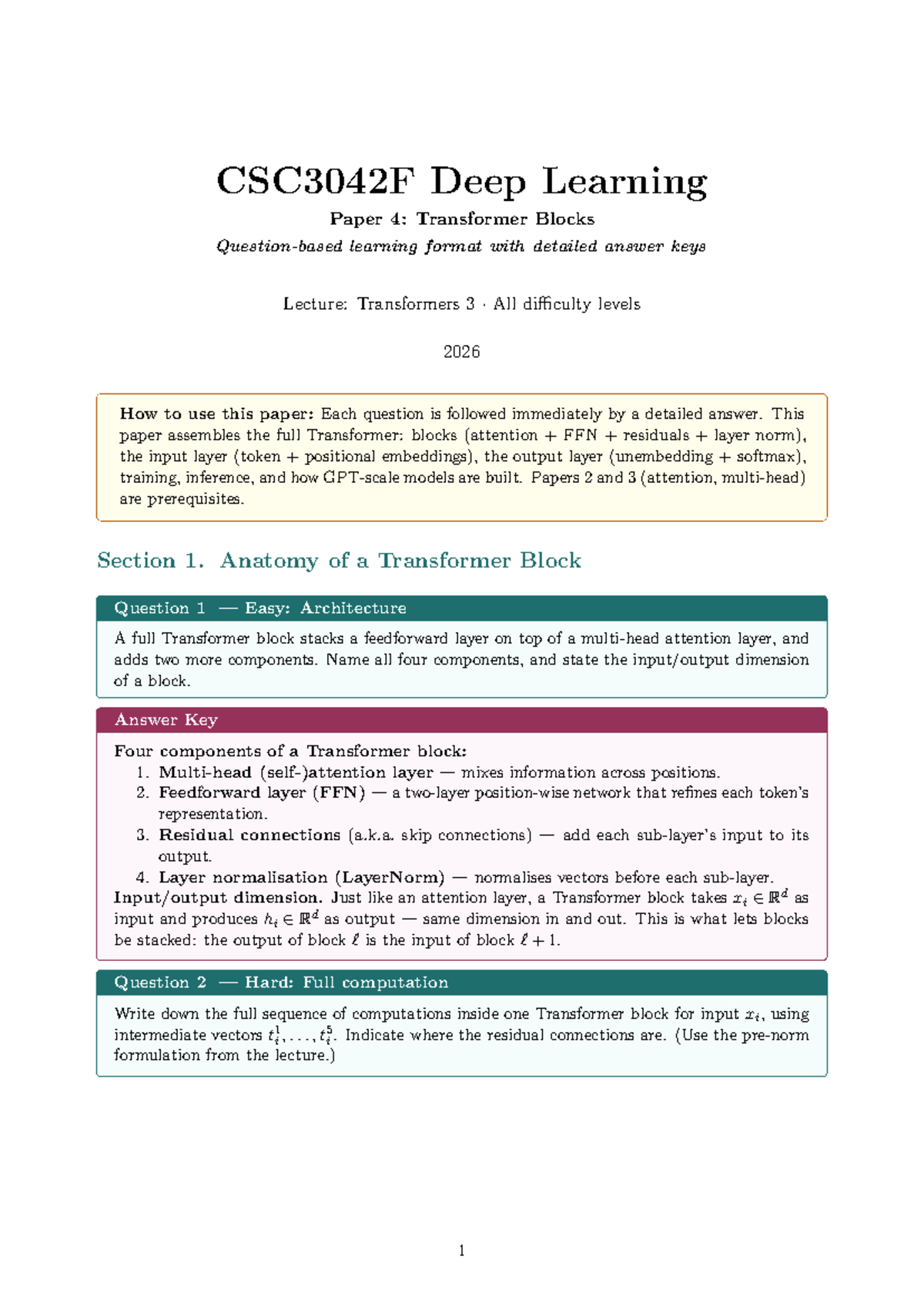 CSC3042F Deep Learning Lecture Notes: Transformer Blocks Overview - Studocu