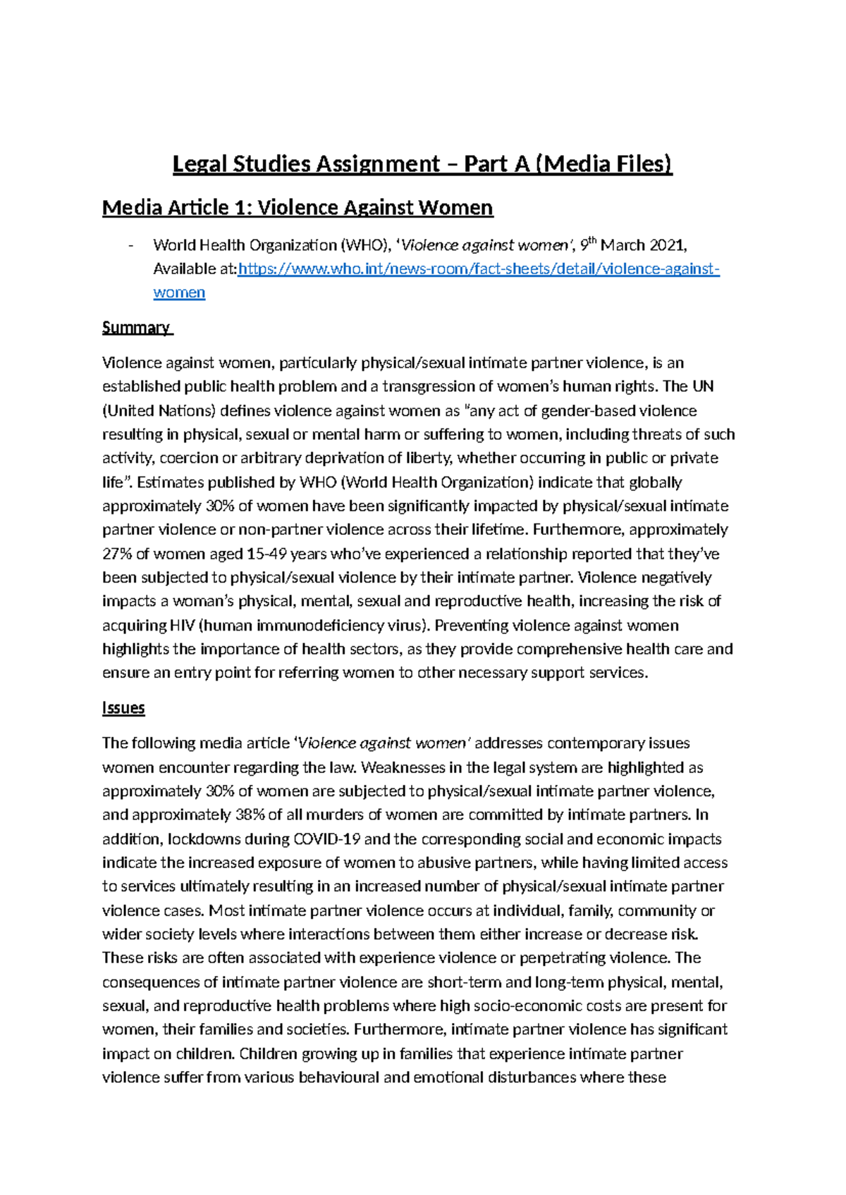 Legal Studies Assignment: Media Analysis on Gender Inequality and ...