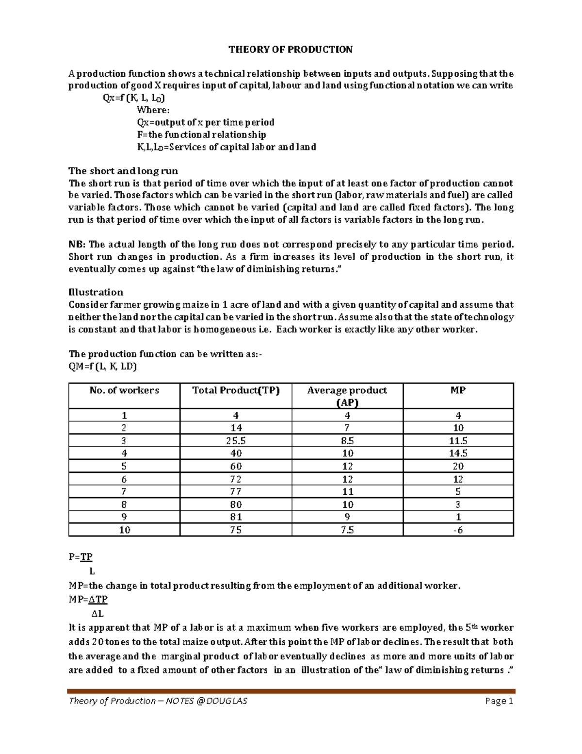 Theory of Production - Lecture Notes (ECO 301) - Studocu