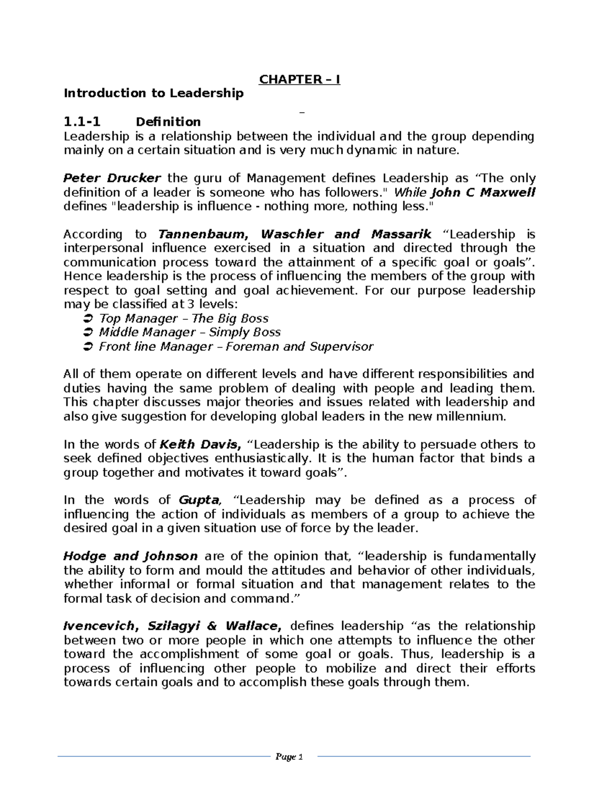 Chapter 1: Leadership Fundamentals and Theories (Course Code) - Studocu