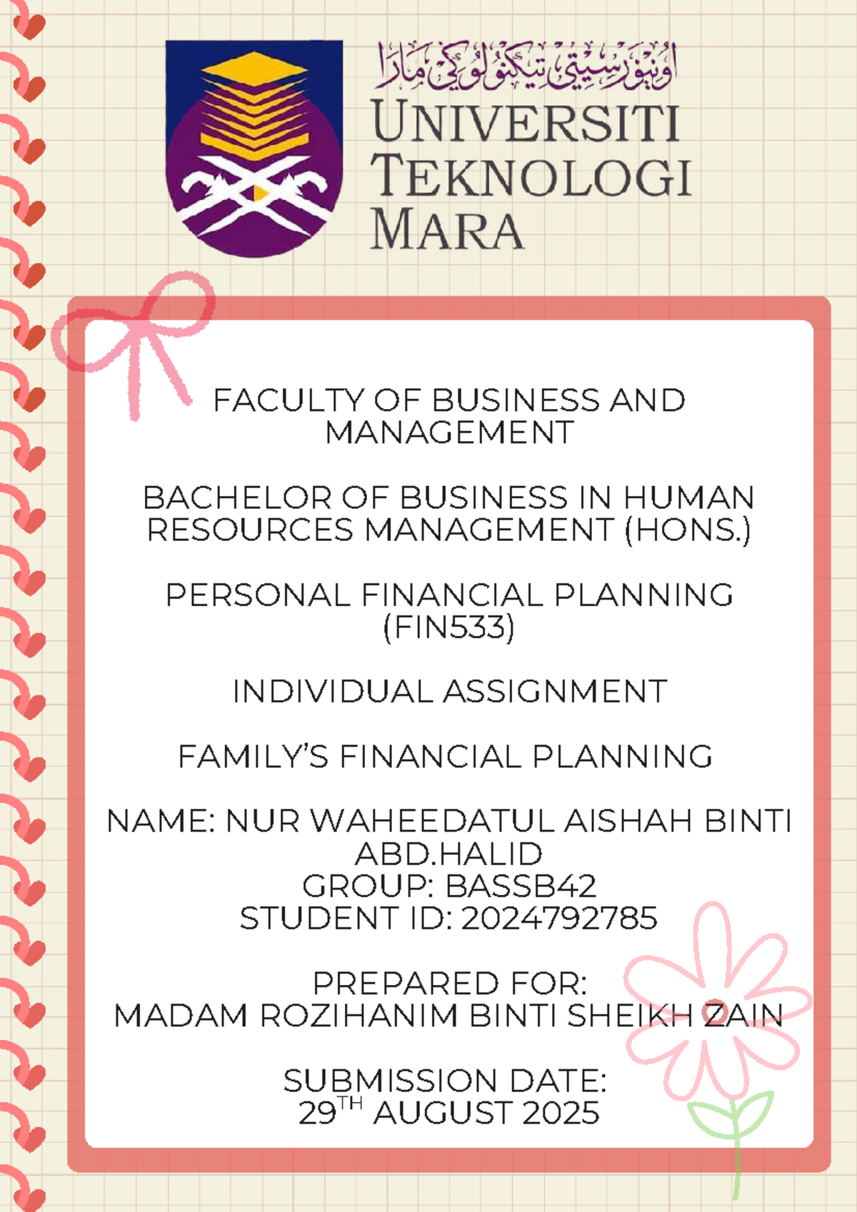 FIN533 Individual Assignment: Personal Financial Planning Analysis ...