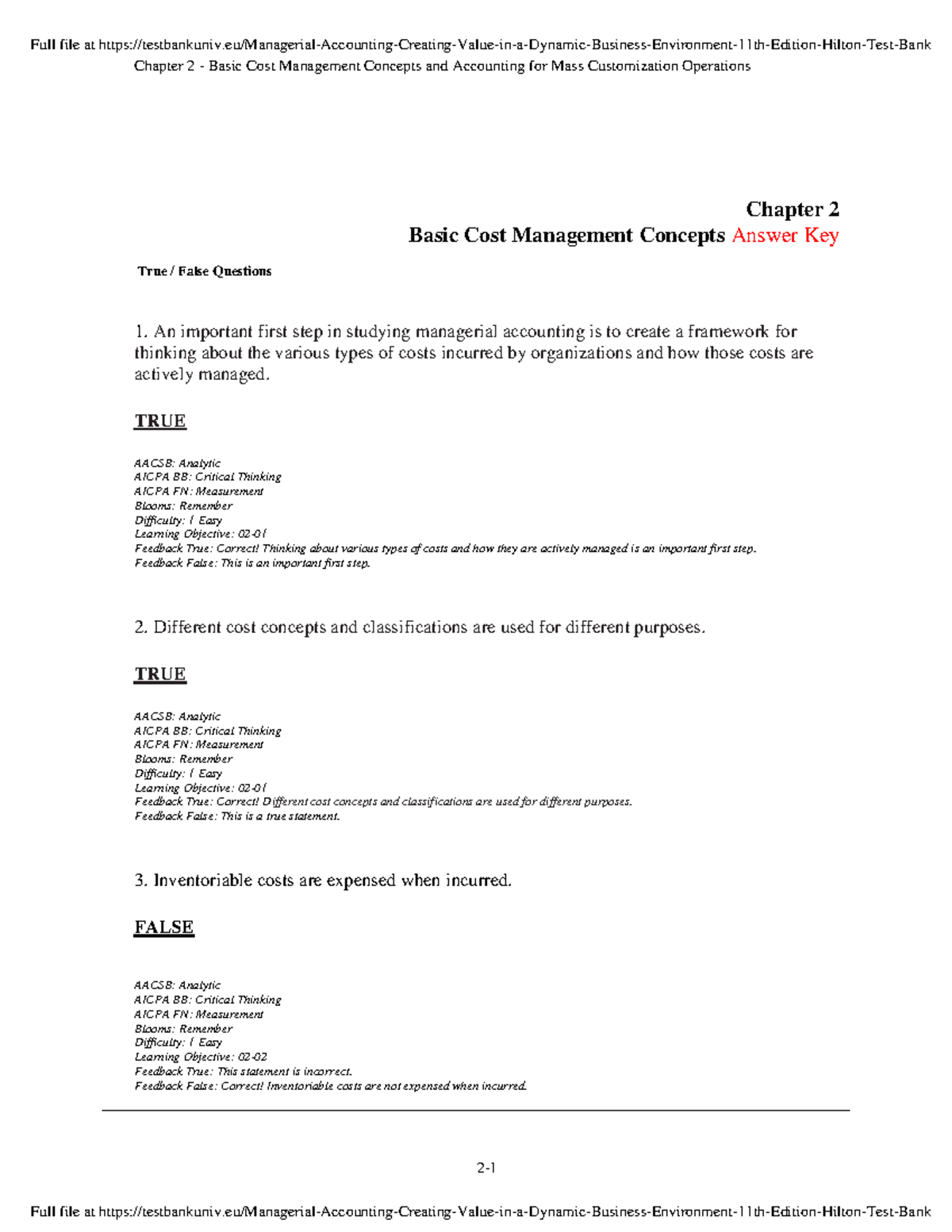 Chapter 2 Cost Management Concepts and Mass Customization Operations ...