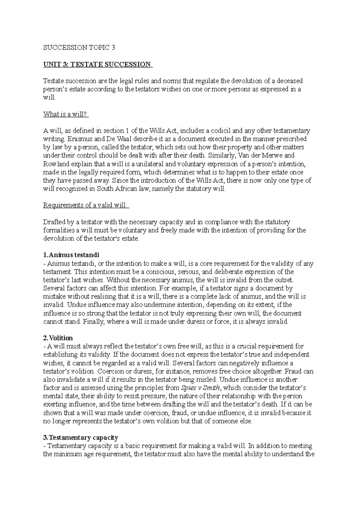 UNIT 3: TESTATE SUCCESSION NOTES - Studocu