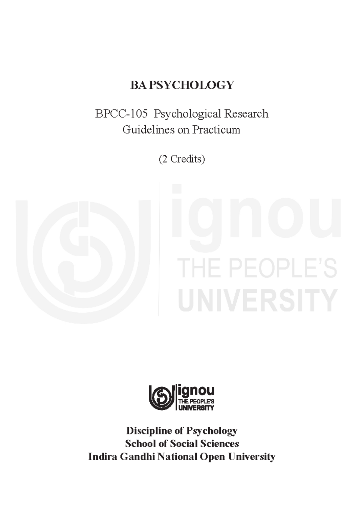 BA Psychology - Practicum Guidelines for BPCC 105 (2 Credits) - Studocu