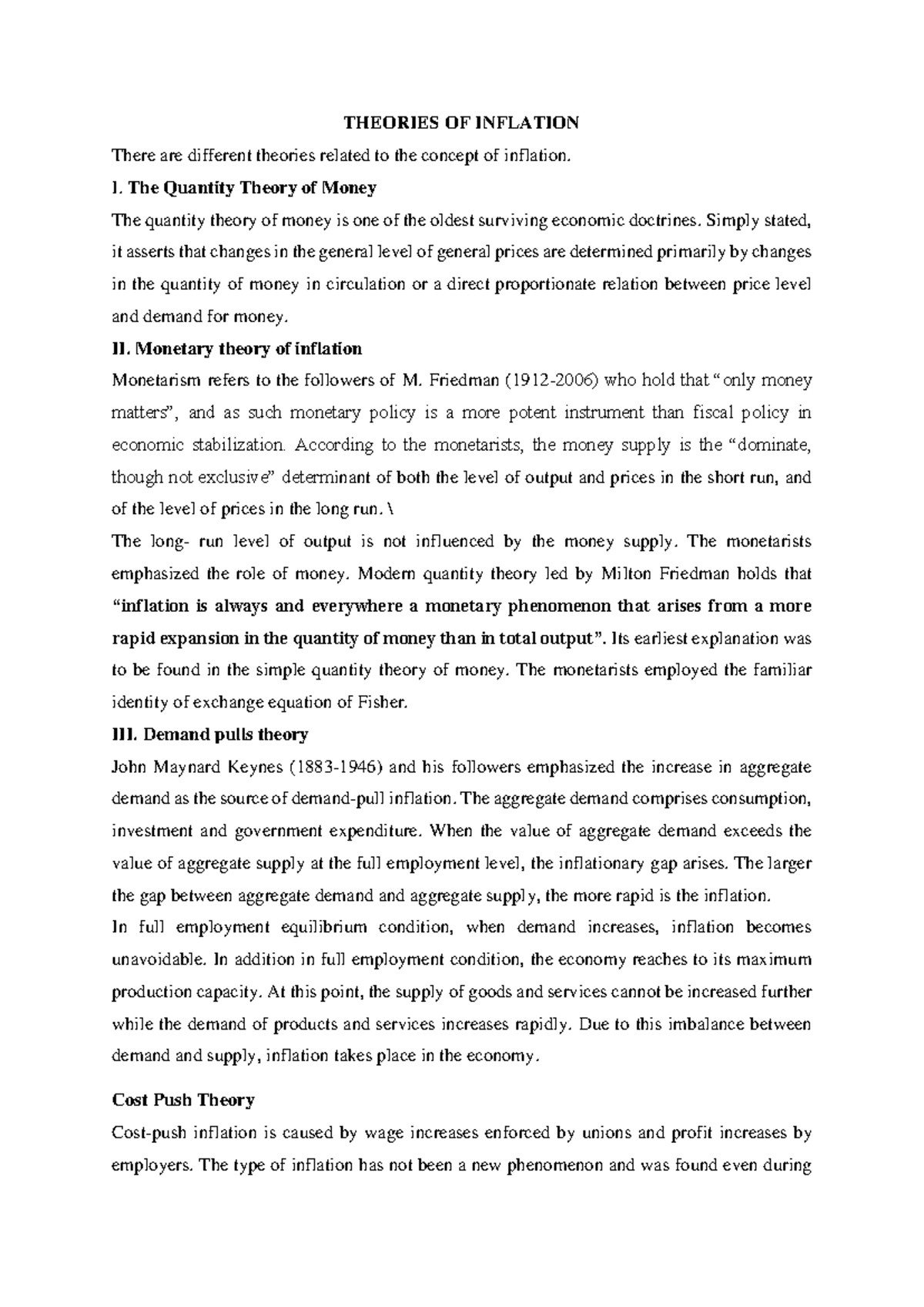 Inflation Theories Lecture Notes - ECON 101 Overview - Studocu