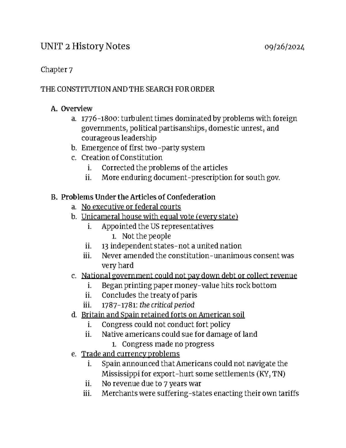Unit 2 History Notes: The Constitution, Early Governance, and Political ...