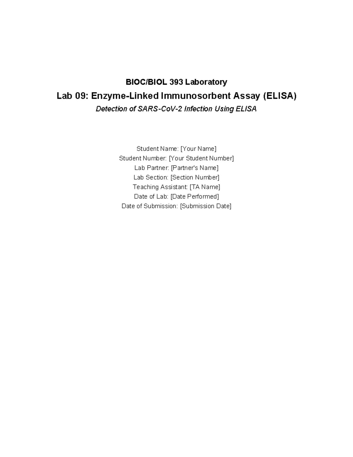 393 Lab 09: ELISA Report on Infection Detection and Analysis - Studocu