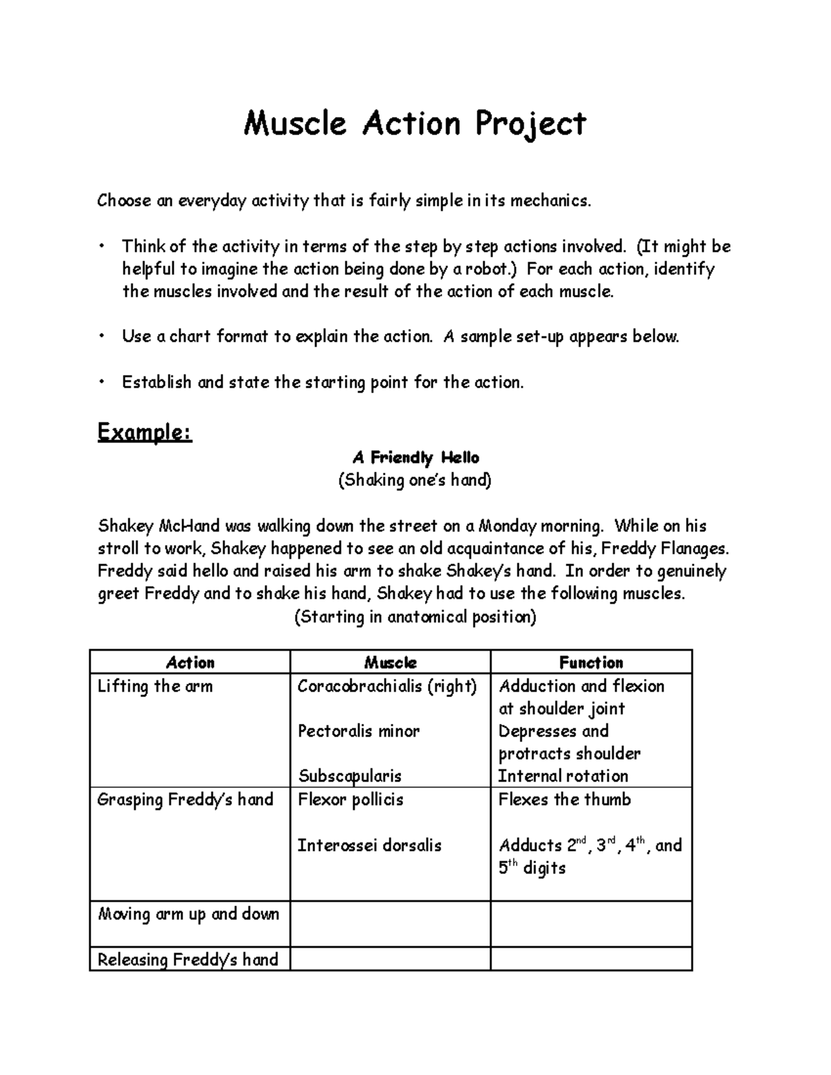 Intro A P Chpt 5 Muscle Action Project: Analyze Everyday Movements ...