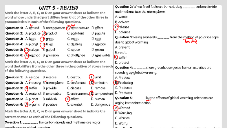 UNIT 5 REVIEW: Global Warming and Its Effects on Ecosystems - Studocu