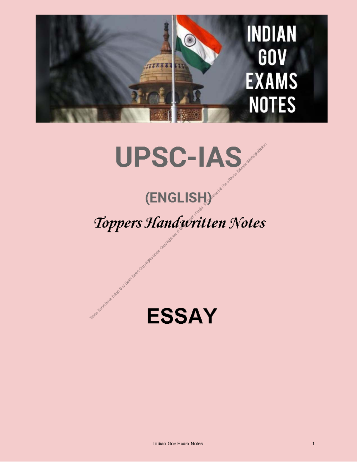Indian Gov Exam Notes: Comprehensive Essay Topics Overview - Studocu