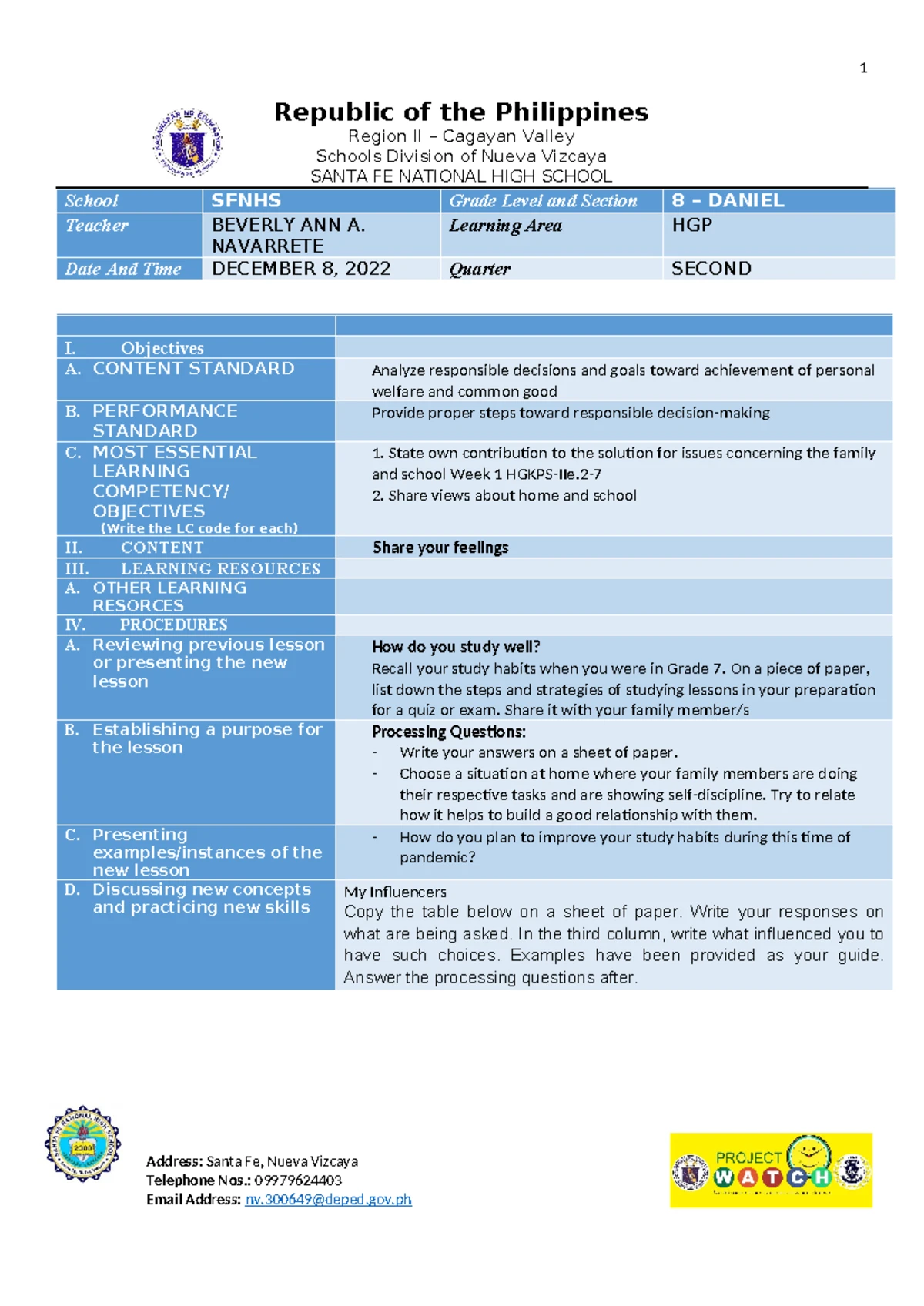 HGP 1 - LECTURE NOTES - 1 Republic of the Philippines Region II ...