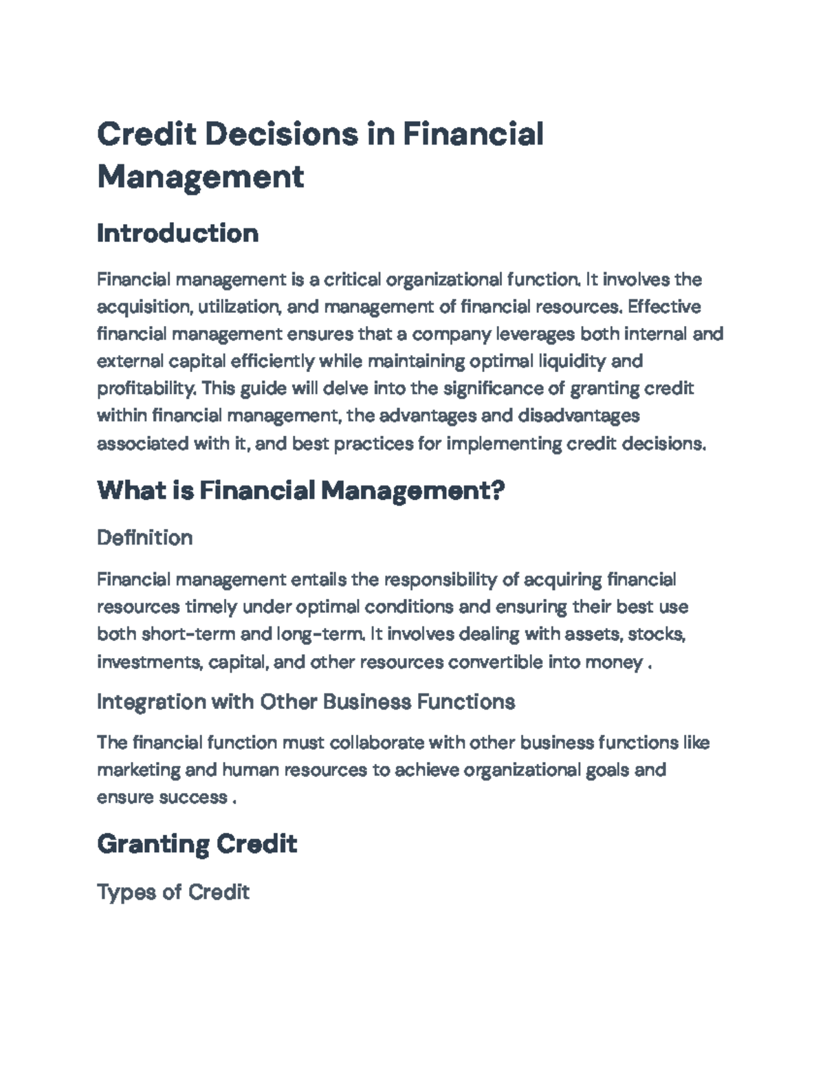 Credit Decisions in Financial Management: A Comprehensive Guide - Studocu