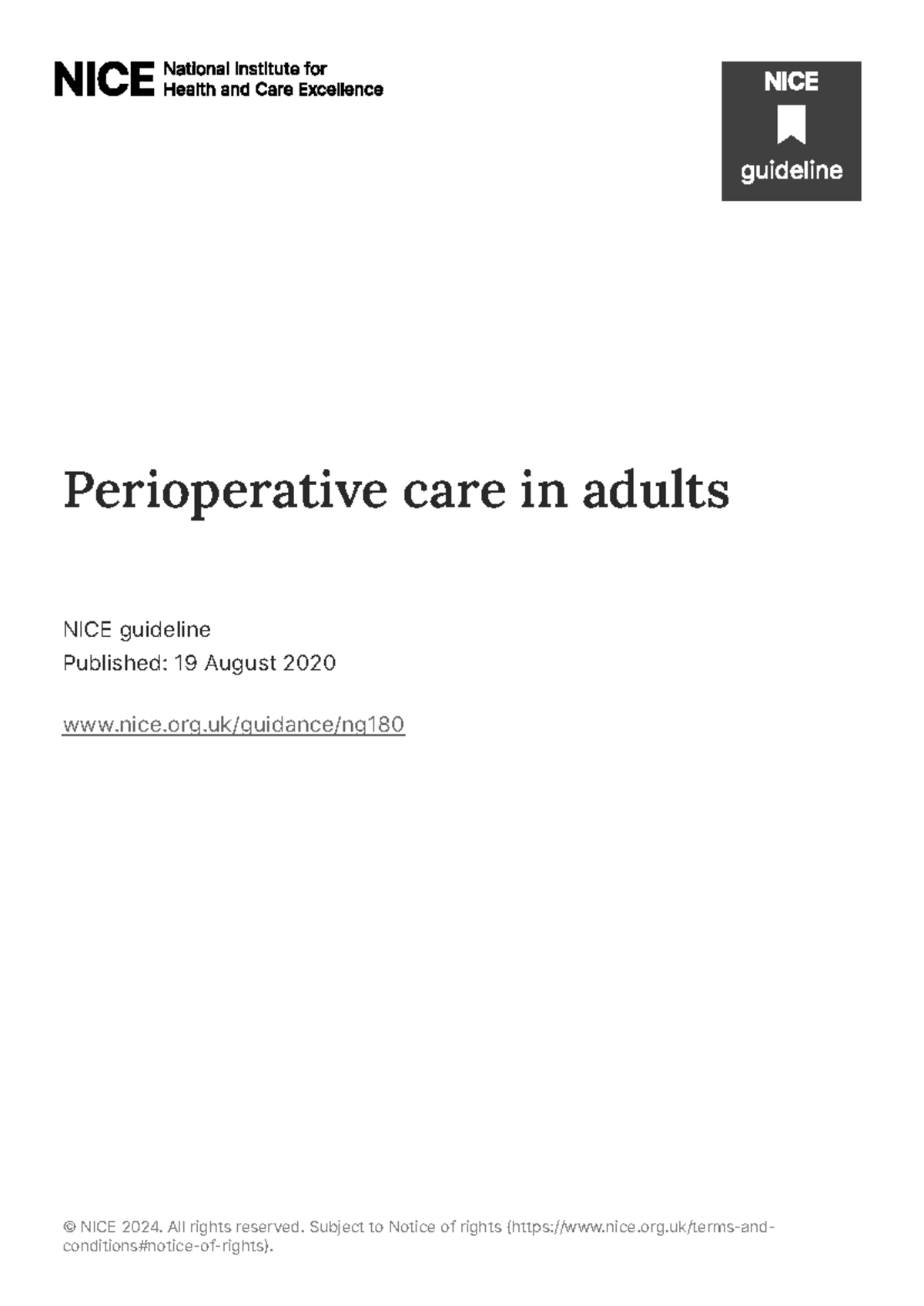 Perioperative Care in Adults: NICE Guideline NG180 Overview and ...