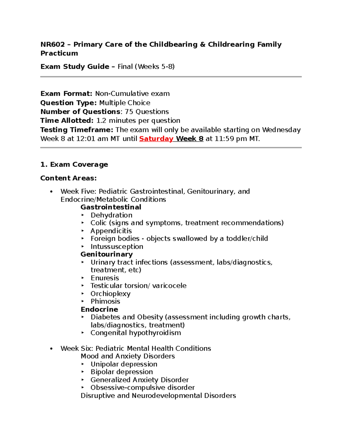 NR602 Final Exam Study Guide: Childbearing & Childrearing Family ...