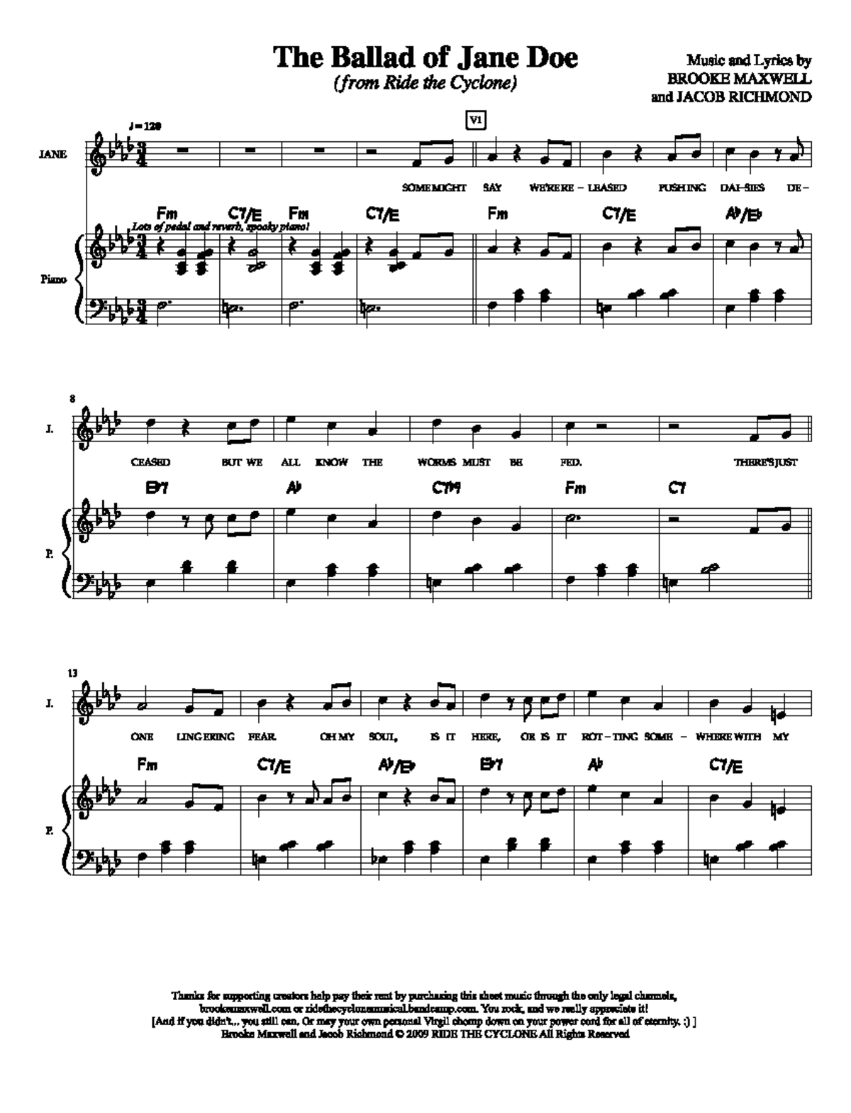 The Ballad of Jane Doe: Music & Lyrics Analysis (RIDE THE CYCLONE ...