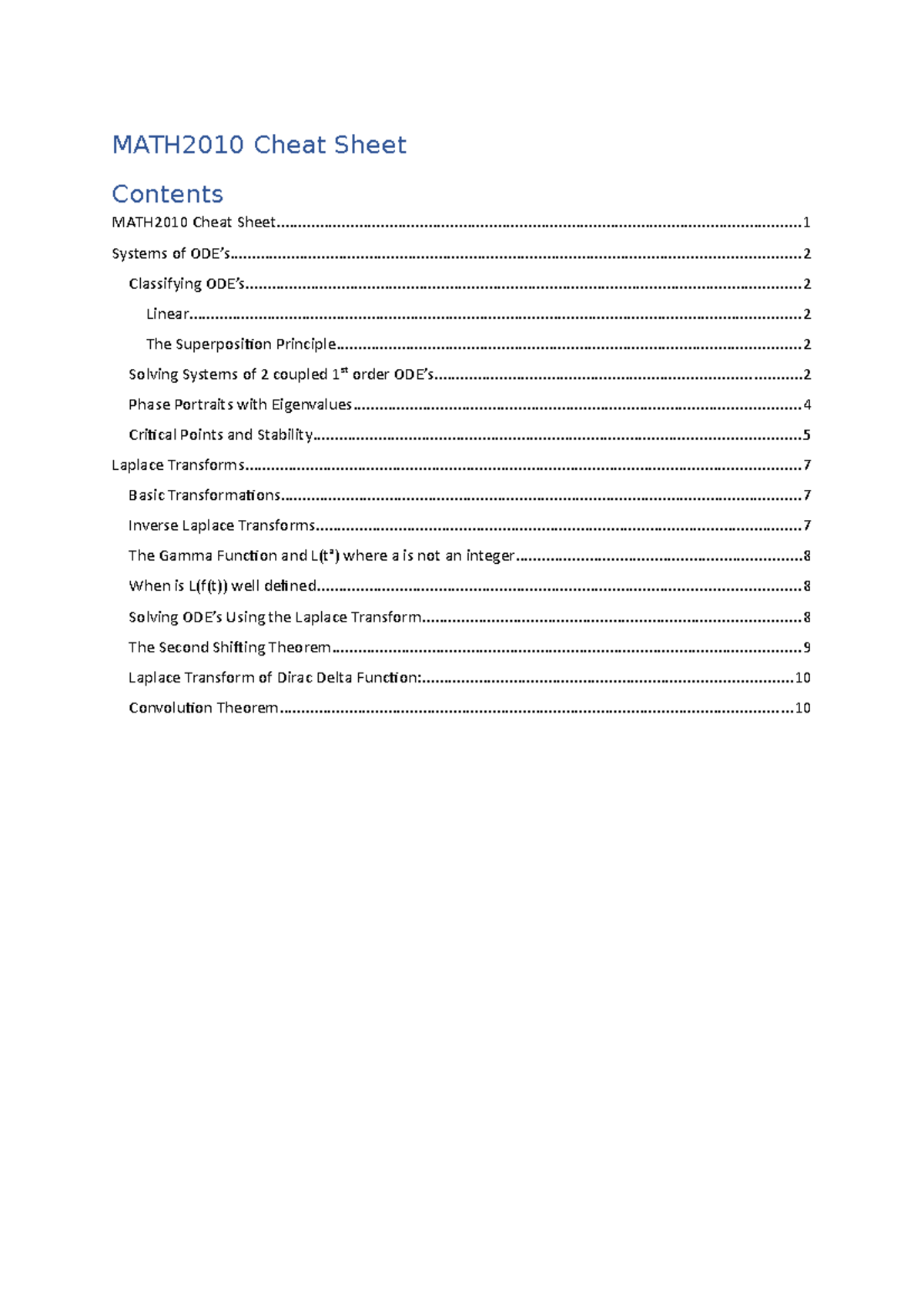 Final Cheat Sheet - Notes - MATH2010 Cheat - Studocu