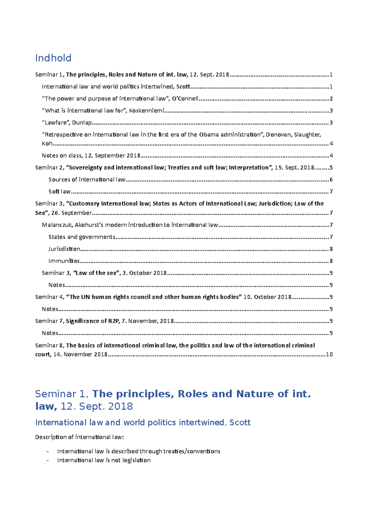 IL noter - Introduction to International Law Seminar Notes - Studocu