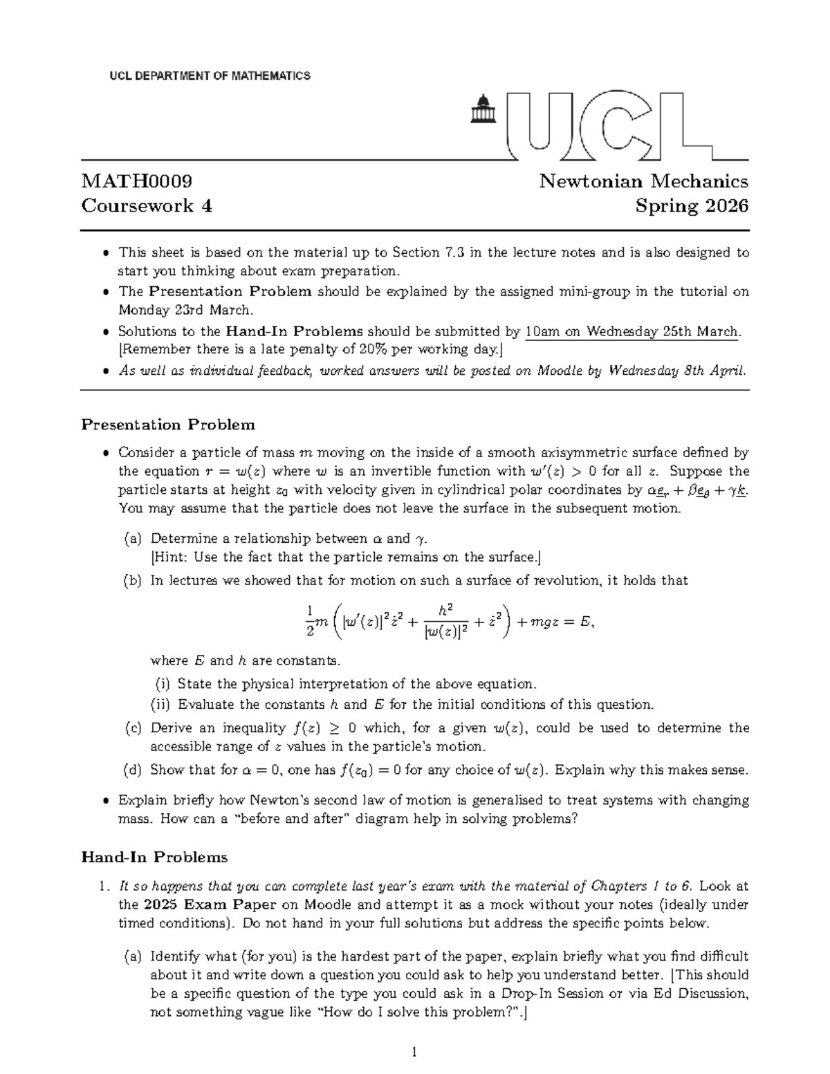 Coursework 4: Newtonian Mechanics Exam Prep - Spring 2026 - Studocu