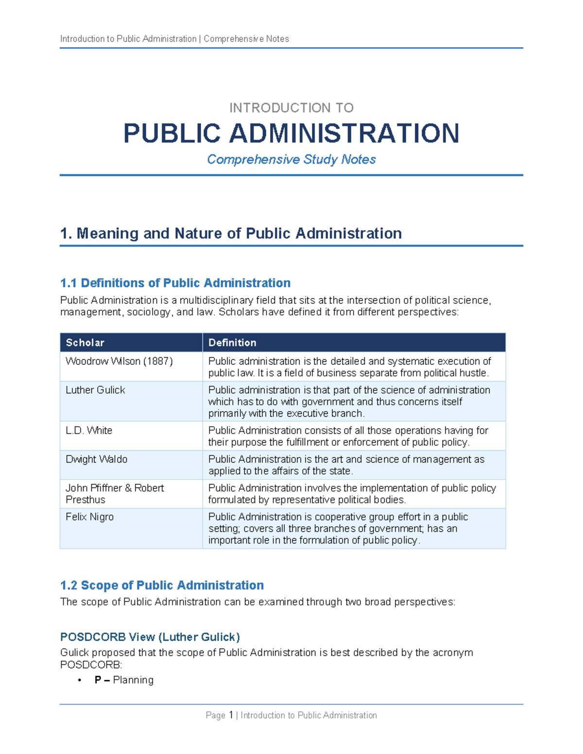 Public Administration (PA) Comprehensive Study Notes - Studocu