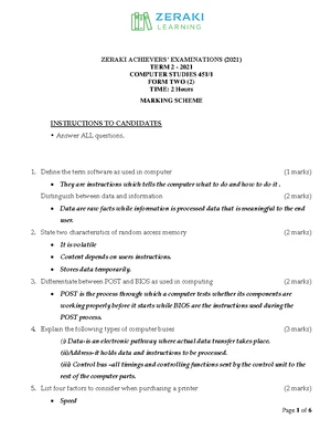 Computer Studies Form 2 - QP 052353 June 2022 Assessment Paper - Studocu