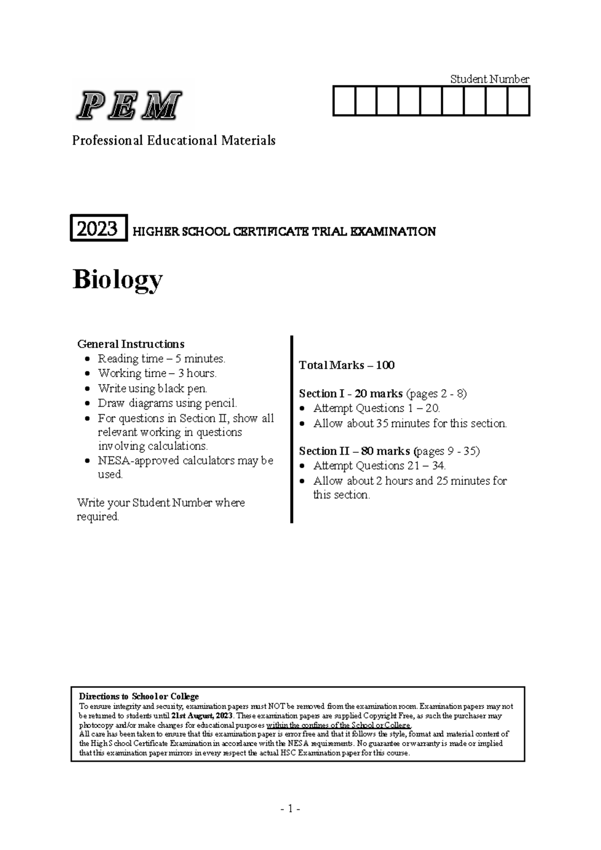 2023 HSC Trial Exam Biology Professional Educational Materials - Studocu