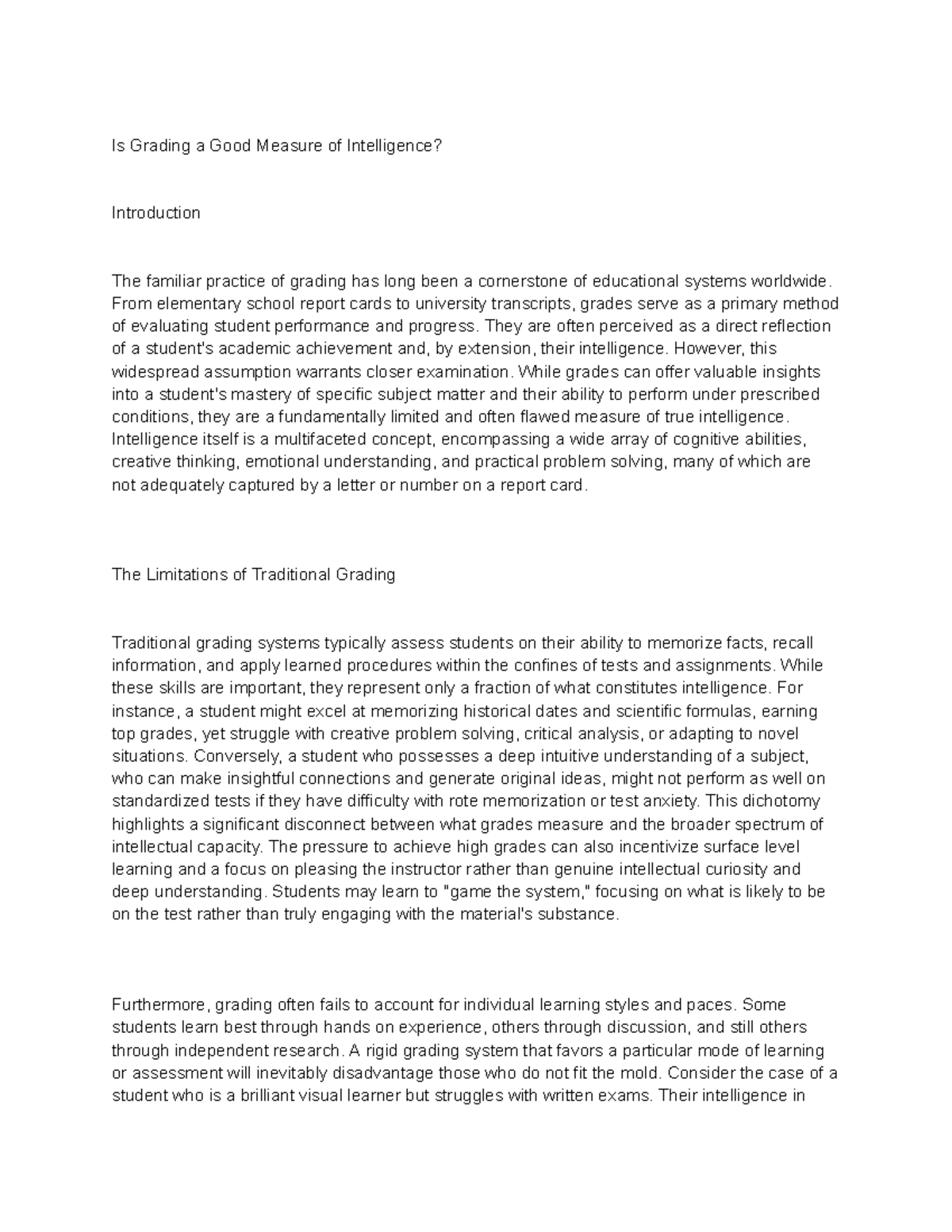 Is Grading a Good Measure of Intelligence? An In-Depth Analysis - Studocu