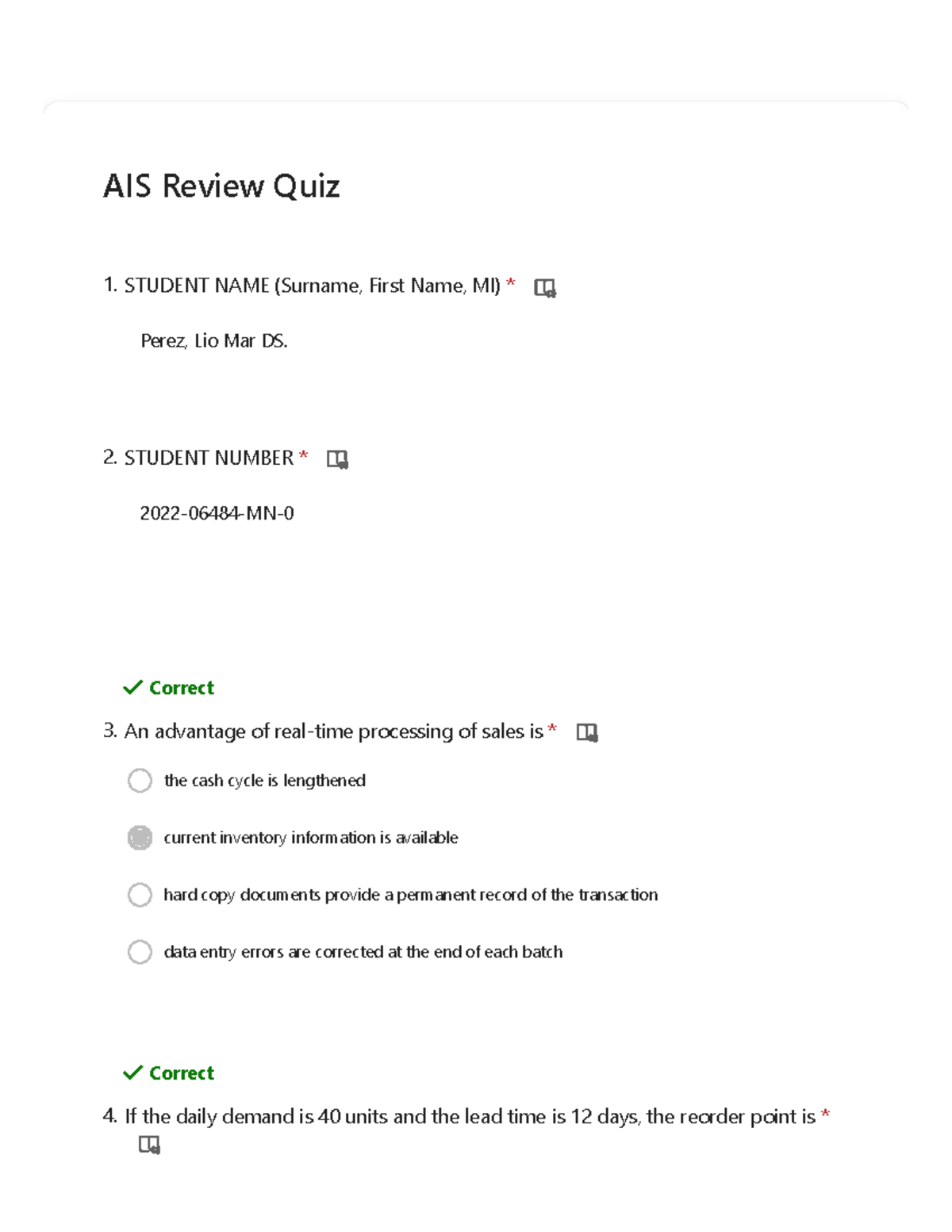 AIS Review Quiz 1: Key Concepts and Answers - Studocu