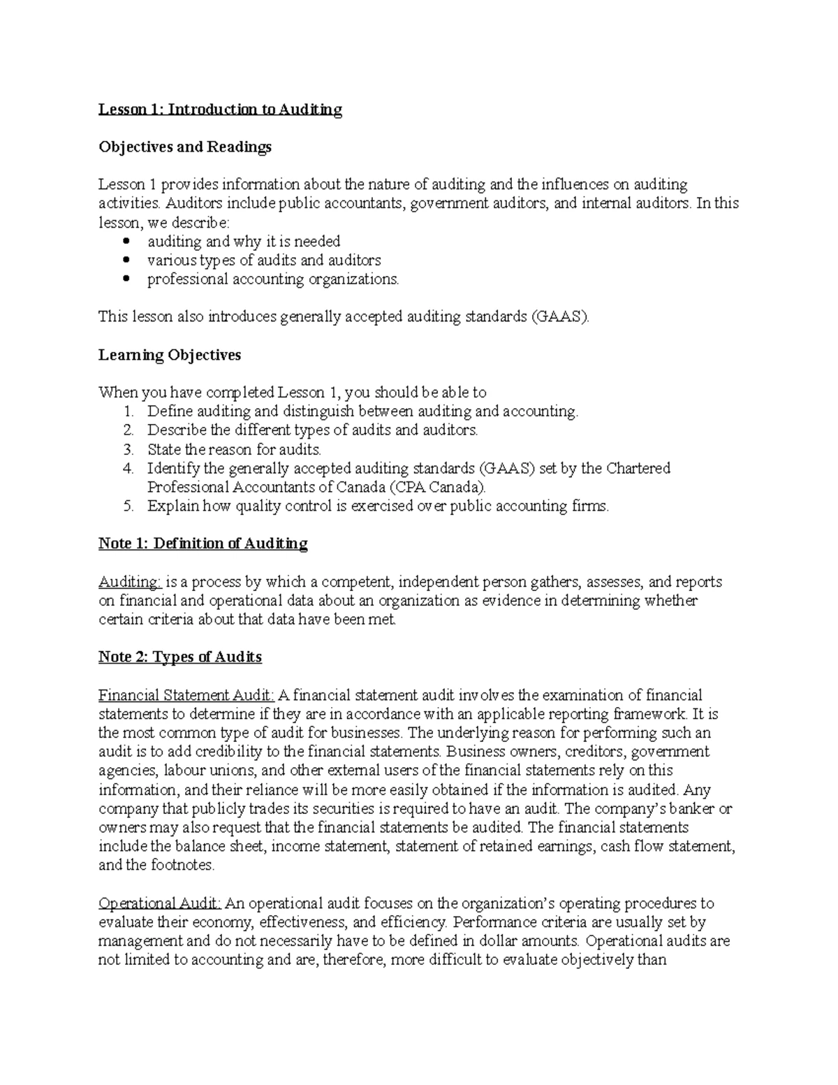 Lesson 4 - Audit Planning, Materiality, and Risk - Lesson 4: Audit ...