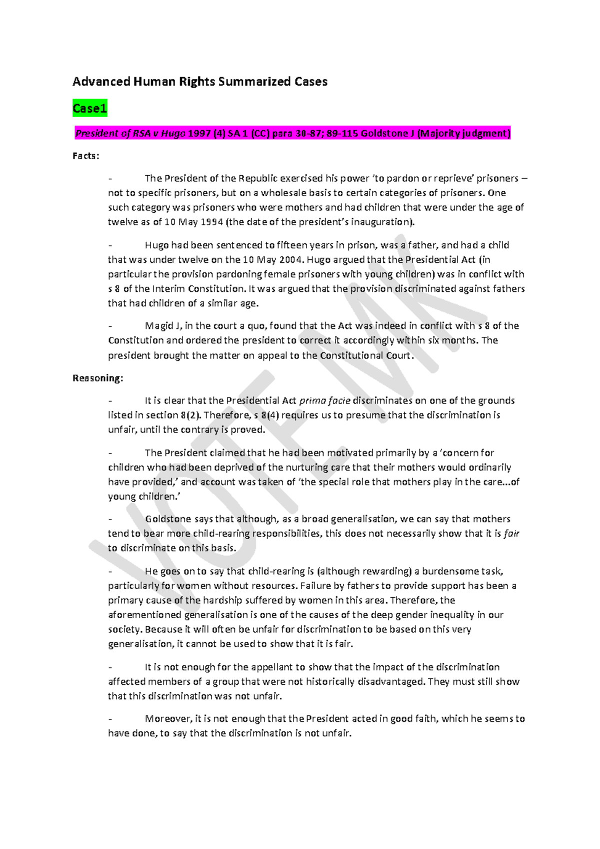 Advanced Human Rights Summarized Cases 2: Key Judgments and Analysis ...