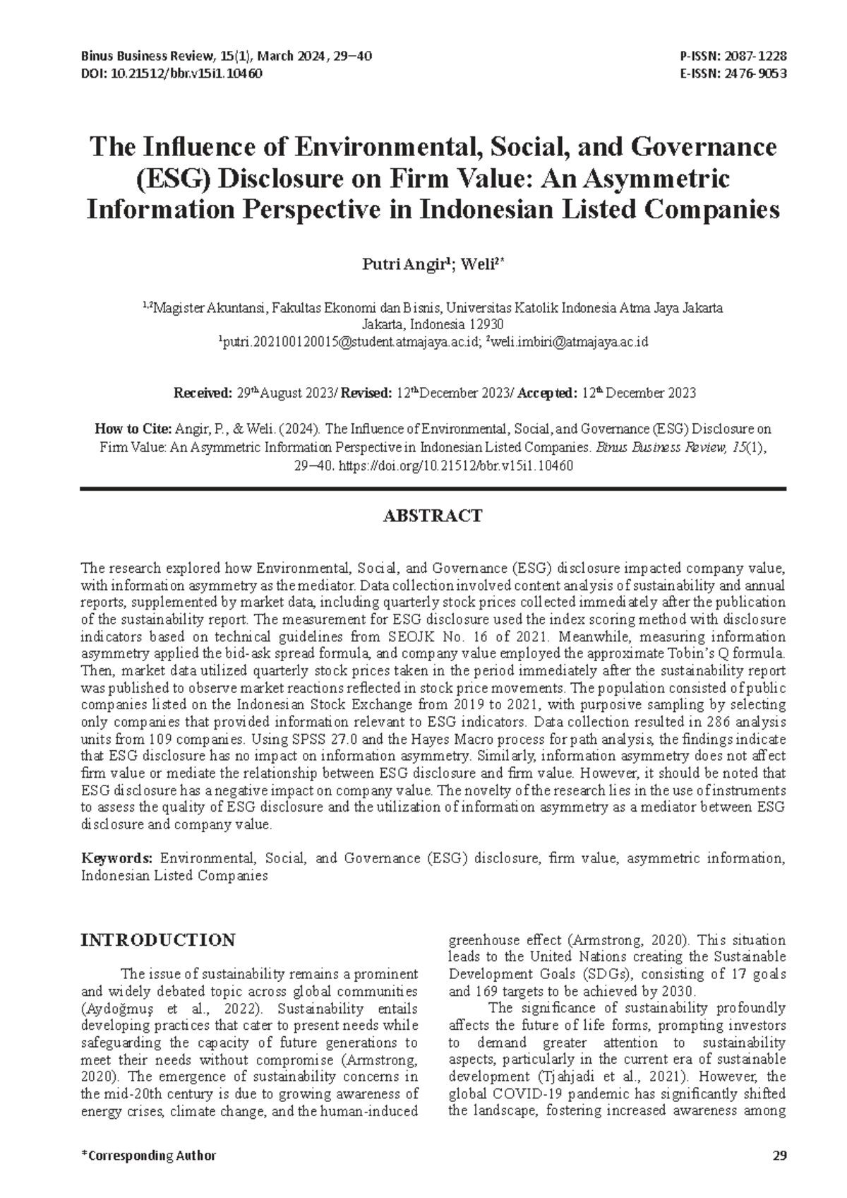 The Influence of ESG Disclosure on Firm Value: Insights from Indonesia ...