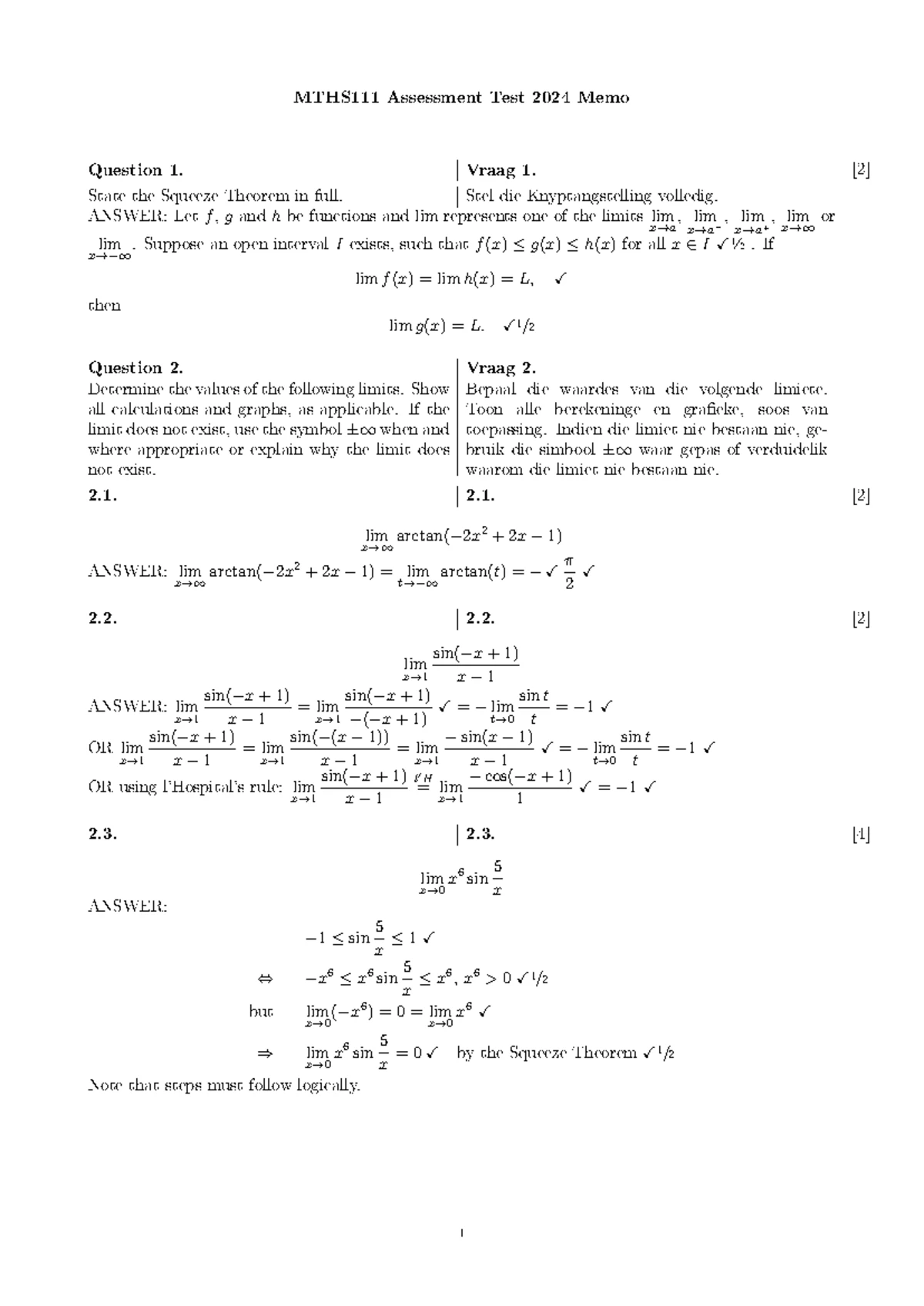 MTHS111 CT7 Memo - Indefinite Integrals Solutions - Studocu