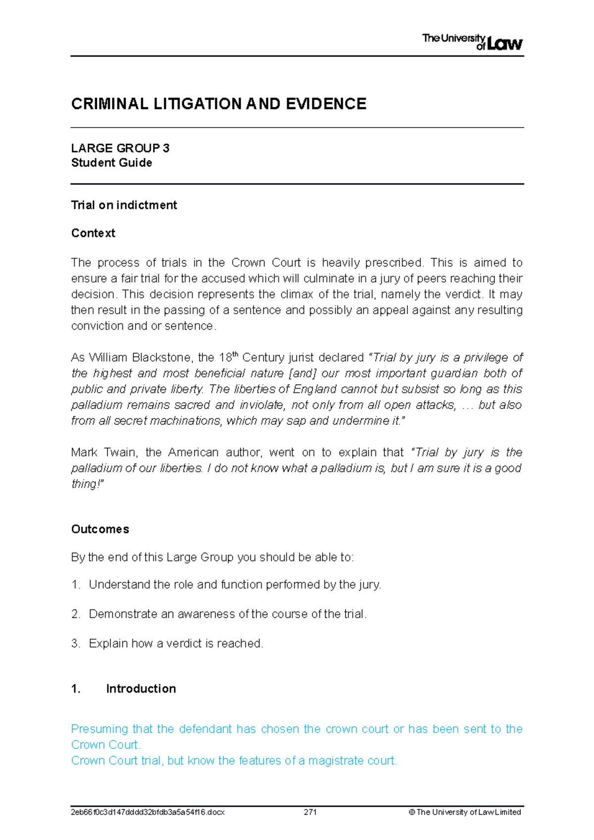 CRL 3003 Large Group 3 Lecture Notes: Trial Procedures Overview - Studocu