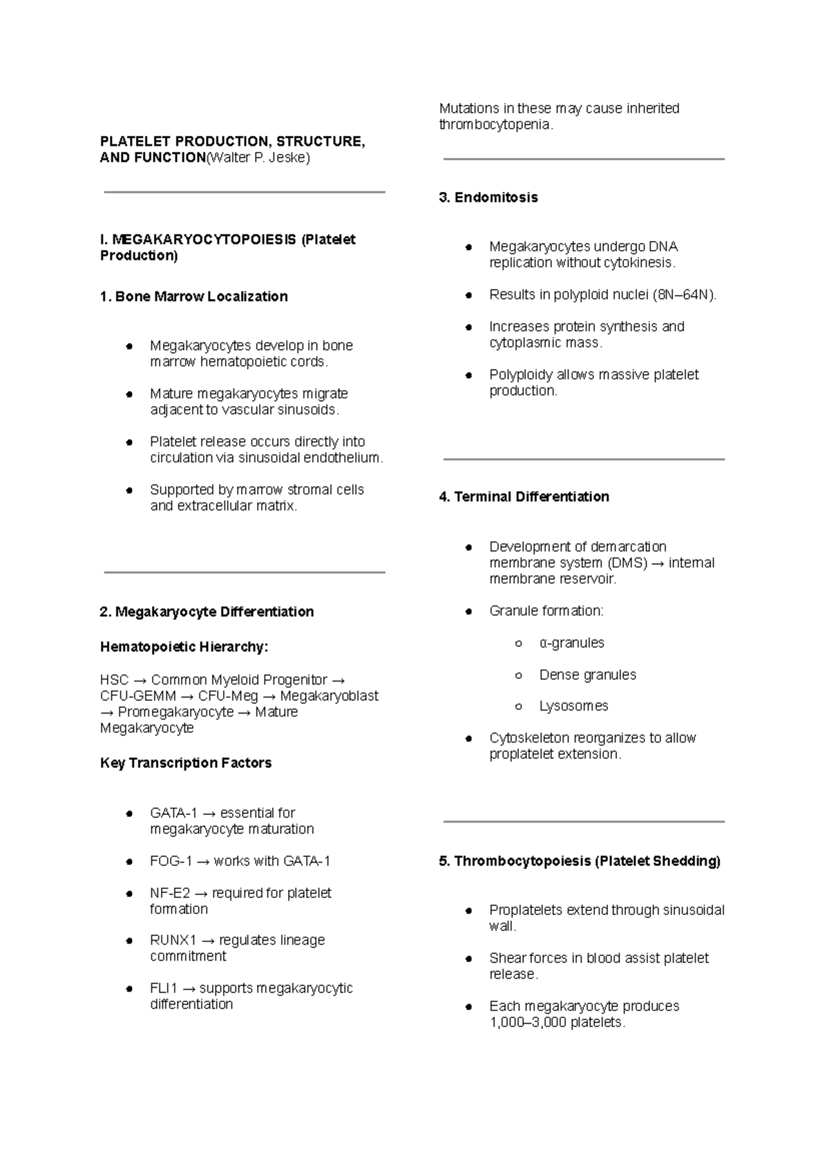 Hema 2 Lec: Inherited Thrombocytopenia & Normal Hemostasis Review - Studocu