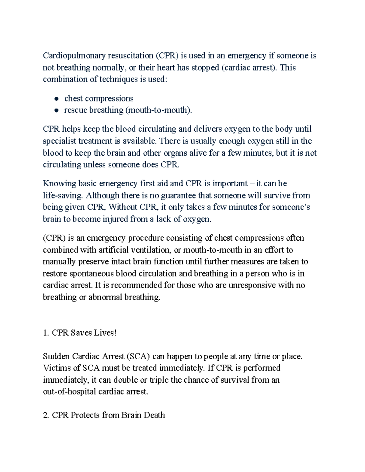 Untitled document-1 - none - Cardiopulmonary resuscitation (CPR) is ...