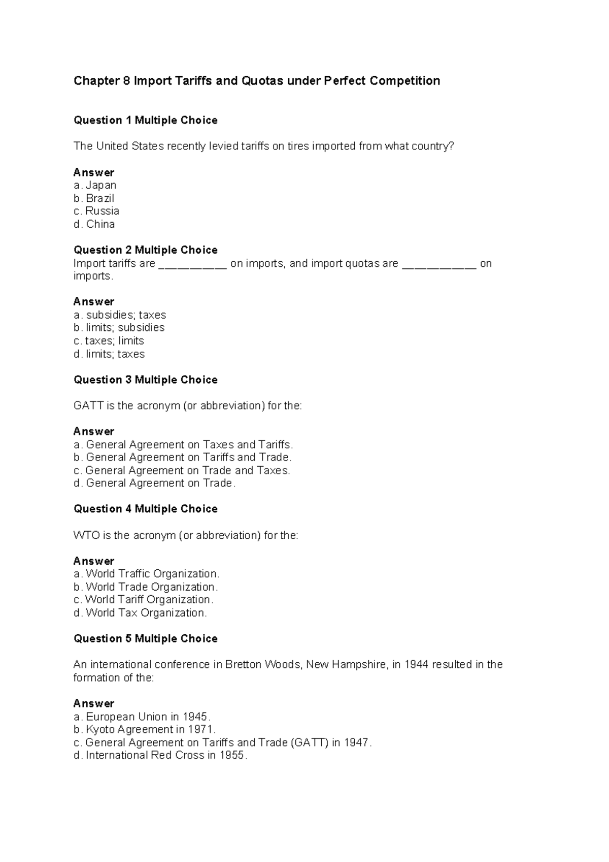 Chapter 8: Import Tariffs and Quotas in Perfect Competition (Econ 101 ...