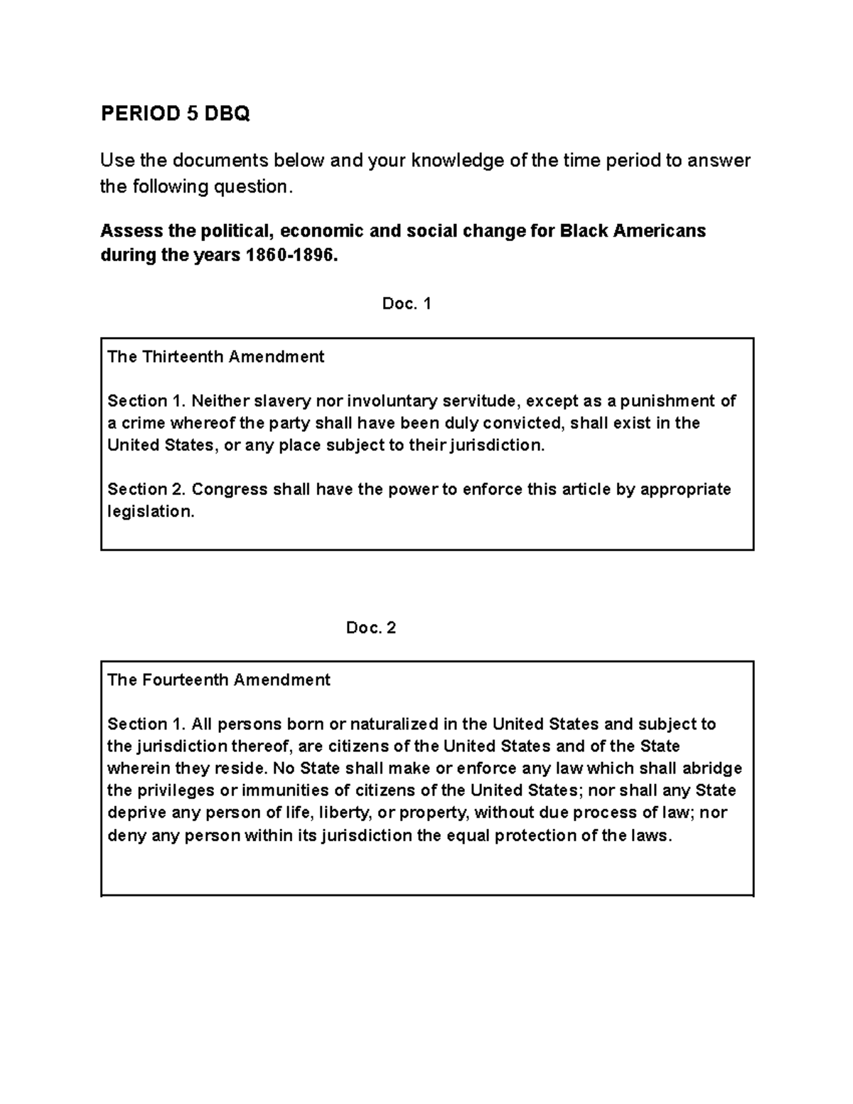 PERIOD 5 DBQ: Political, Economic & Social Changes for Black Americans ...