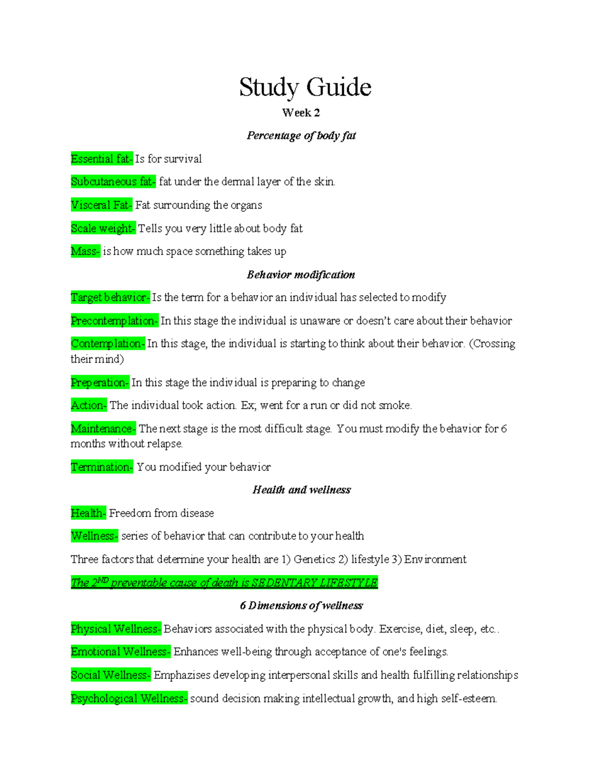 Health 101 Study Guide: Fitness & Nutrition Principles Week 2-3 - Studocu